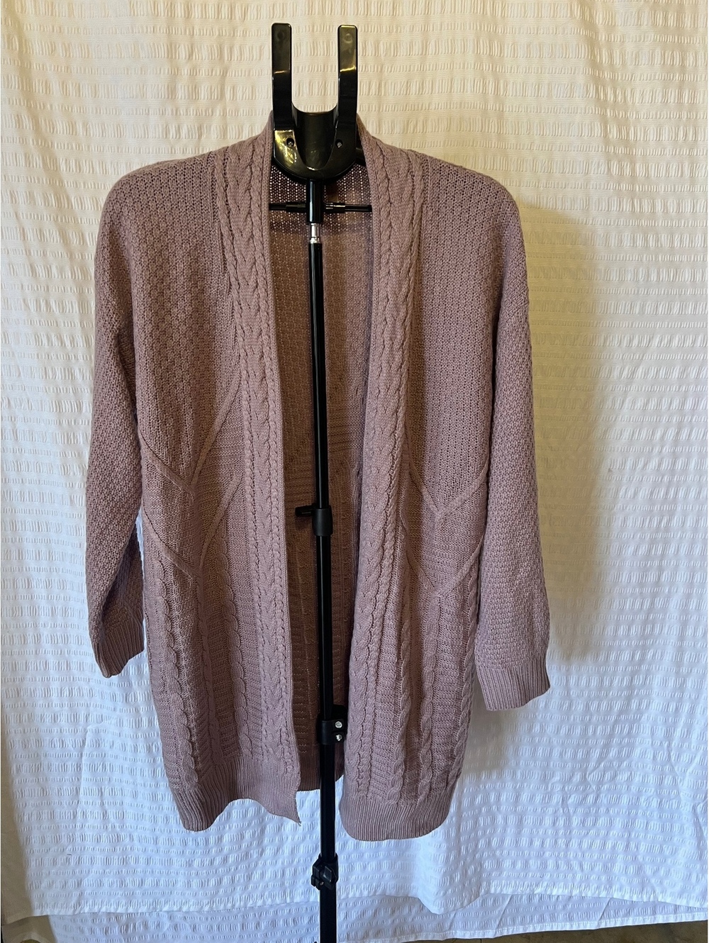 Jardin by Macris Cable Knit Cardigan Dusty Mauve Taupe Open Front L/XL